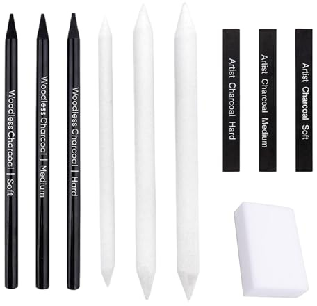 Helweet Kohle-Bleistifte, Zeichenstifte, Kohlestift, Zeichenwerkzeug, Malset für Anfänger, Profis und Künstler, zum Malen, Zeichnen, Ausmalen, 10 Stück