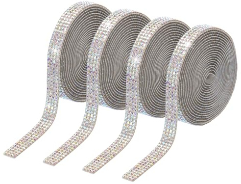 PATIKIL 4 Rollos de Cinta de Rhinestones, Tiras de Rhinestones de Cristal Autoadhesivas de 0.35, 4 Yardas de Pegatina Bling de Diamante de Resina para Manualidades DIY, Color AB