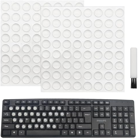 128 Pcs Silicone Nail Art Typing Stickers, with Cleaning Brush, Long Nail Keyboard Cover, Reusable Adhesive Protective Nail Stickers for Laptop,PC,Desktop,Keyboard Bubbles for Long Nails，Hemispherical