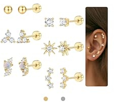 6Pairs Hypoallergenic Flat Back Stud Earrings for Women Gold/Silver