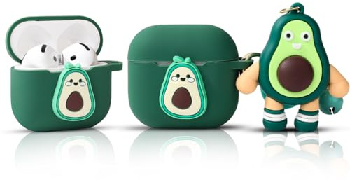 LEWOTE Compatibile con Apple Airpods 4 Custodia protettiva divertente Carino 3D Cartone animato Cover Copertura con portachiavi Doll (Avocado)