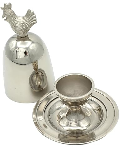 LivuX Soporte para huevos de aluminio niquelado, elegante decoración para mesa de desayuno y cocina, 16 cm de alto, 12 cm de ancho, elegante y especial soporte para huevos 1036