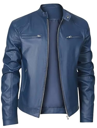 XACCBBA Chiodo Pelle Uomo,Giacca Da Motociclista In Similpelle Pu Da Uomo, con Colletto Rialzato, Stile Motociclista Retrò, con Tasche con Cerniera, Leggera, Antivento, Primaverile Ed Estiva.
