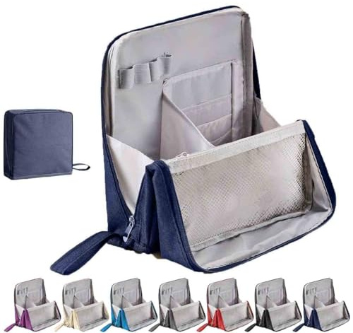 Borsa da Trucco con Supporto,Organizer Cosmetico Impermeabile di Grande Capacità con Scomparti e Base Rinforzata,Custodia da Viaggio Portatile con maniglia per Pennelli,Rossetto,Prodotti (Blu 2)