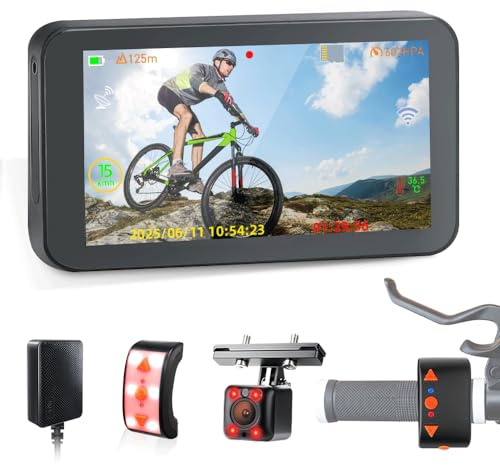 VSYSTO Bicycle Rear View Camera, WiFi GPS 4.5 Screen 1080P Infrared Night Vision Bike Mirror, Auto Power on/off, Mileage and Calorie Display, Shutdown Reminder, G-sensor, Video and Audio Recording