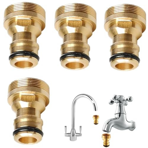 Brass Universal 4-Pcs Tap Connector Set, Brass Tap Connector, 22mm Female to 24mm Male Threaded Fittings, Water Hose Tap Connector Adapter for Garden, Car Wash, Kitchen, Washing Machine