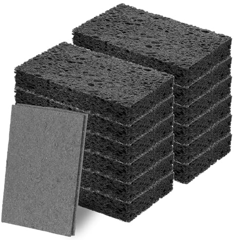 JIEYAO 12 Pack Non-Scratch Scrub Sponges, Compressed Cellulose Sponges, Black Sponge for Dishes Wood Pulp Multi-Purpose Cleaning Sponge for Kitchen Dishes Non-Stick Cookware