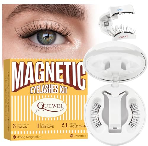 QUEWEL Magnetische-Wimpern mit Applikator, Upgrade 1 Paar weiche Magnet-Wimpern, kein Kleber erforderlich, wiederverwendbar, Wimpern-Magnetisch sind für Anfänger geeignet (Soft Magnetic-Style C)