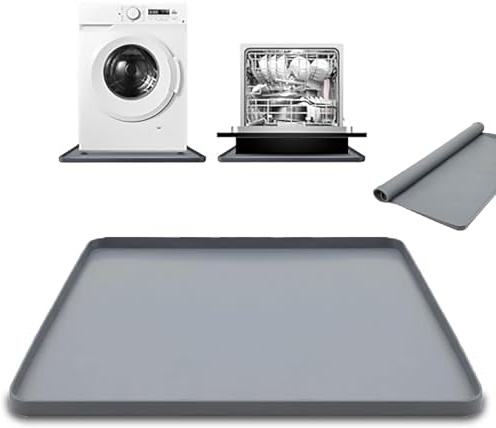 ShuNuac 27x27 Inch Washing Machine Drain Pan Silicone Mat, Non-Slip Waterproof Washer Drip Tray - Anti-Vibration Soft Mat for Under Washer or Dryer, Floor Leak Protector for Laundry Room
