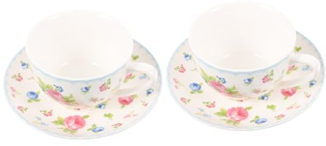 Ciieeo Bone China Tea Cup Saucer Set 2pcs Small Floral Pattern Porcelain Coffee Mug for Tea Party Office Use Decorative