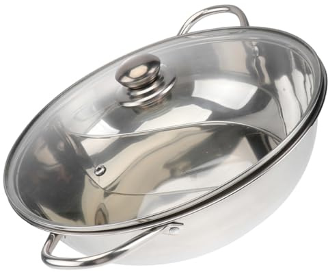 OUNONA Pentola Hot Pot in Acciaio Inossidabile Doppio Scomparto Resistente e Anti Cucina Gas e Induzione per Riunioni e Uso Domestico