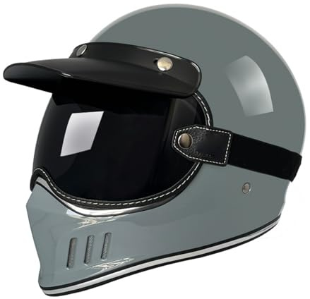 Full Face Motorrad Helm Vintage Integralhelm Motorrad Scooter Retro Vollvisierhelm ECEDOT Geprüfter Helm Atmungsaktiv Und Warm Für Erwachsene Männer Women Motocrosshelme B,XXL:63-64CM