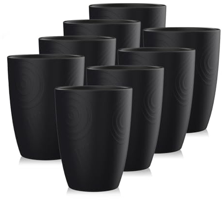 Wrova Reusable Plastic Cups | Set of 8 | Unbreakable Plastic Glasses 350ml Lightweight Drinking Glasses Microwave and Dishwasher Safe Lightweight Plastic Tumblers for Camping, School, RV - Black