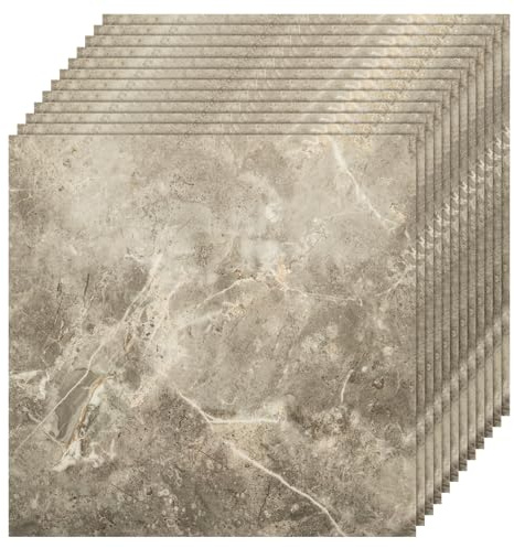 GREENSAPPIRE 80PCS Self-Adhesive Floor Tiles, 30x30cm Peel and Stick Marble Effect Vinyl Flooring – Waterproof Stick-On Tiles for Bathroom, Kitchen, Living Room, and Bedroom (80, Grey Marble)