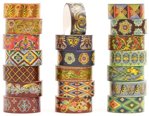 Songdao 20 rouleaux Chinoiserie Washi Tape Set, Arts exotiques Ruban Adhésif Décoratif Feuille d’or Masking Tapes pour Arts, Bullet Journal, Scrapbooking, Bricolage (11-Crimson Palace Elegance)