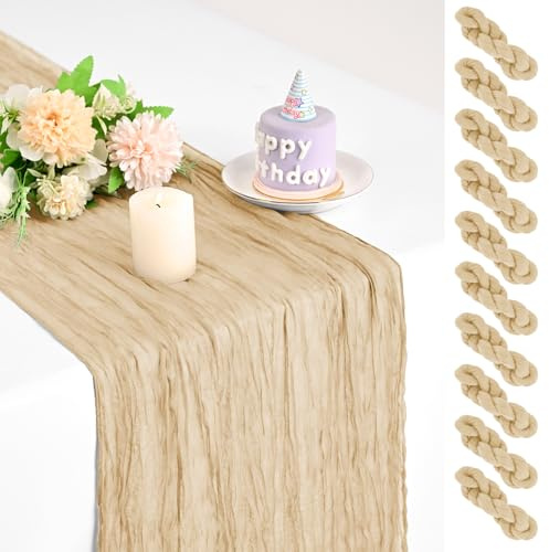 Teruntrue 10er-Pack Beige-Käsetuch-Tischläufer 17x108 Zoll, Boho-Gaze-Käsetuch-Tischläufer für Hochzeitsfeier, Bridal Shower, Geburtstag, Deko für Zuhause, Garten und Bauernhaus