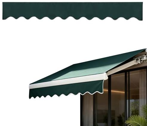 Mantovana di ricambio per tende da sole, in poliestere, robusta, impermeabile, resistente ai raggi UV, balza ondulata per terrazza, tenda da sole (verde scuro, 3 m x 20 cm)