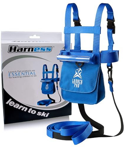 Launch Pad Toddler Ski Harness with Leash - Ski Harness for Kids w/ 7' Elasticized Leash, Easy Lift Handle & Built-in Backpack | Teaches Speed Control & Snowboard Training for Kids | Blue