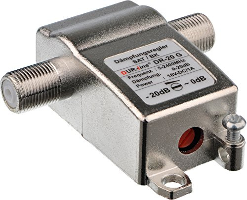 DUR-line DR-20 G – Dämpfungsregler SAT/BK | 0–20 dB stufenlos einstellbar | 5–2400 MHz | F-Anschlüsse | Metallgehäuse | für Sat, Kabel-TV & DVB-T2