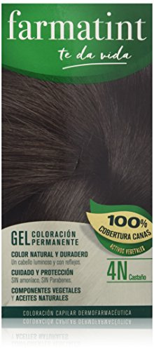 Farmatint Gel 4N Castaño, Tinte Cabello Sin Amoníaco, 135 ml | Coloración Origen Vegetal, Aceites Naturales, Sin Parafinas ni Amoníaco, Cubre 100% Canas, Dermatológicamente Testado