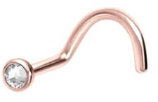 PIERCINGLINE piercing nasal de acero quirúrgico con disco de cristal en color oro rosa/cristal transparente