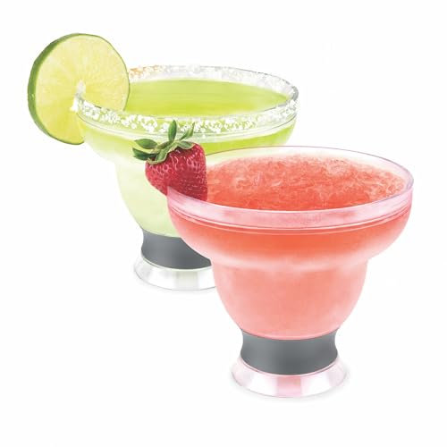 Host Bicchiere Refrigerante di Plastica Freeze per Margarita, Senza Stelo, Con Isolamento e Gel Refrigerante, Bicchiere per Cocktail da Congelatore a Doppia Parete, Set di 2 Coppe, 340 Grammi, Grigio