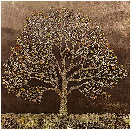 Gilde Bild Laubbaum m.Metallplättchen Hintergrund goldfarben, Blätter mehrfarbig Länge 2 cm Breite 80 cm Höhe 80 cm 38720