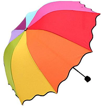 HOUTBY Groß Regenbogen Regenschirm Leicht Golfschirm Halb-Automatik Faltbar Taschenschirme Partnerschirm Regenbogen