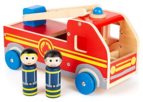 small foot Großes Feuerwehrauto aus Holz, mit Spielfiguren und bewegbarer Rettungsleiter, ab 3 Jahren, 11456
