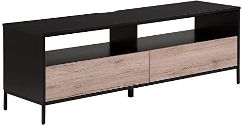 Meuble TV au Style Industriel avec 2 Tiroirs fabriqué en Panneau à Particule Imitation Bois et Structure en Métal Noir avec Éclairage LED Beliani