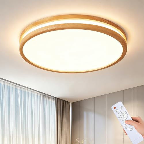 Style home 96W LED Deckenleuchte Deckenlampe, dimmbar mit Fernbedienung | warmweiß bis kaltweiß 3000-6000K,Quadratische Leuchte für Wohnzimmer Schlafzimmer Büro, 52x52x8cm,Holz