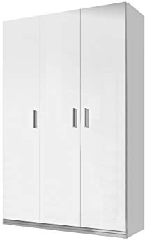Drehtürenschrank Epexi EX07, Garderobenschrank, Kleiderschrank, Elegantes Schrank für Kinderzimmer, Jugendzimmer, oder Schlafzimmer (Weiß/Weiß Hochglanz)
