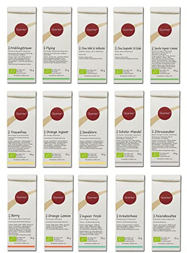 Quertee Nr. 2412-15 x 25 g verschiedene Biotee als Teegeschenk | Tee Geschenk zum Probieren | Finde Deinen Lieblingstee im Tee Probierset als Geschenk zu Weihnachten