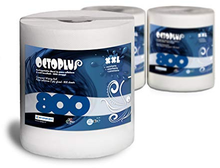 ZPAPER - 3 Monorotoli OCTOPLUS 2400 Strappi totali - Rotoli Bobine Asciugatutto 800 strappi con Maniglia Carta 100% Pura Cellulosa 2 Veli Bobina Asciugamano. Scatolati