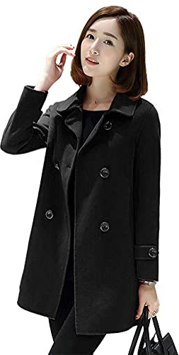 IDEALSANXUN Wool Coat for Womens Fall Fashion Outfits Winter Clothes 2026 Double Breasted Trench Coat Peacoat Blazer Jackets, Black S