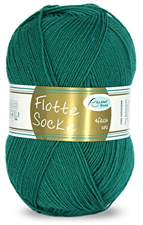 Rellana Flotte Socke uni,100 Gr. 4-fädige Sockenwolle, 75% Schurwolle(Superwash)/25% Polyamid, (905 grün)