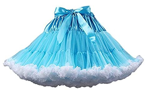 Homipooty Gonna in tulle da donna, elasticizzata, petticoat a tutù, per feste, multistrato, soffice, per cosplay, lunghezza 40 cm, vita 56-95 cm, blu e bianco., 56-100cm