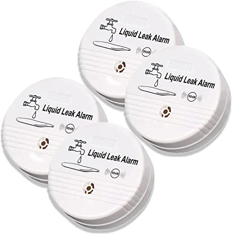 4 Stück Wassermelder Wasseralarm Leck, 90dB Kabellos Wasser Alarm, Sirene Kabelloser Wassersensor Wasserdetektor für Badezimmer, Waschküche, Küche
