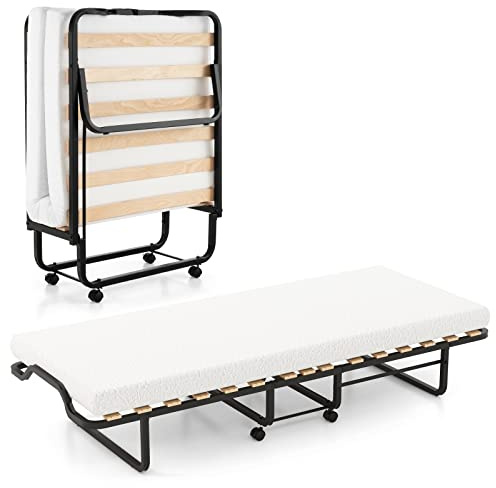 GIANTEX Letto Pieghevole con Materasso, Brandina con 4 Ruote Girevoli, Letto Brandina con Struttura Robusta, Lettino per Casa e Ufficio, Facile da Spostare e Conservare, Portata 220 kg