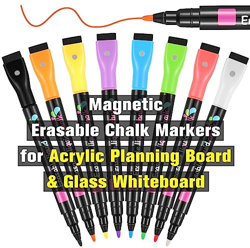 Magnetic Liquid Chalk Markers Wet Erase Markers for Acrylic Calendar Planning Board LED Note Board Clear Glass Whiteboard Window/Mirror Easter Holidays Paintings, 8 Vibrant Colors, 1mm Fine Tip