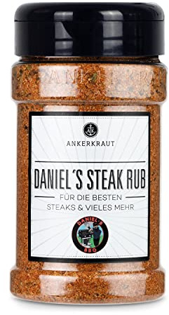 Ankerkraut Daniels Steak Rub, BBQ Gewürz zum Grillen, für Ribeye, Rumpsteak und Rind, Fleisch würzen, Geschenk-Idee für Daniel, 270 g im Streuer
