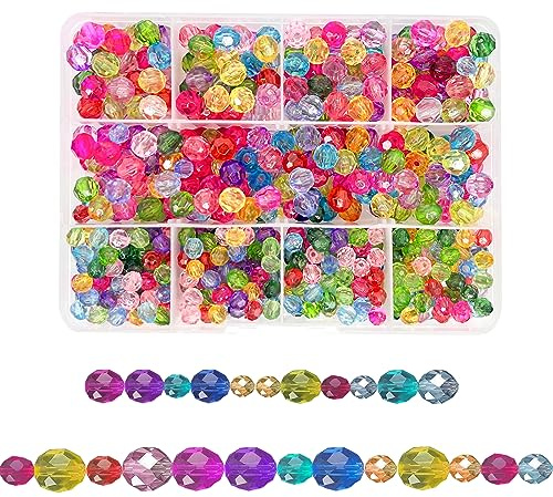 720Stück Tschechische Facettiert Perlen, Acrylperlen, Bunte Kristall Perlen | Kristall Anhänger Deko, Kristallperlen für Armbänder, Halsketten, Schlüsselanhänger, Schmuckherstellung