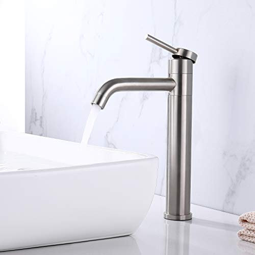 chicstyleme Waschtischarmatur, Wasserhahn Bad mit Auslauflöng 190 mm, mit Zugstange, Badarmatur wassersparend,360° Drehbar -Küchenarmatur - 304 Edelstahl Matt - Universal Spültischarmatur (Chrom)