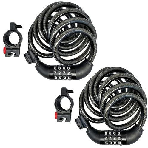 SEPOX® 2Pcs Pack 6FT Extra Long Cable Combination Bike Locks, 4 Digits Retractable Security Lock, 12mm Heavy Duty Anti Theft Anti Rust Cable for Bicycle, Scooter, Gate, Outdoor Equipment, Weatherproof