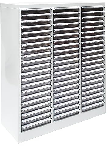 PROREGAL Schubladencontainer Kobra mit 63 transparenten PVC-Schubladen | HxBxT 88x80x35cm | Lichtgrau | Schubladenschrank Schubladenbox