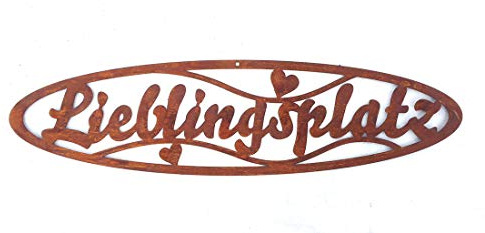 STEINFIGURENWELT GIEBEN Schild Lieblingsplatz zum Aufhängen 50x13cm Edelrost Gartendeko Rost Wandhänger Wanddeko Tafel Spruchtafel Metall Türdekoration Geschenk