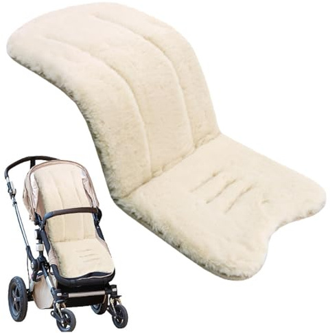Obelunrp Sheepskin Pram Liner, 30x15inch Universal Thick Pram Liner, Soft Faux Sheepskin Pushchair Liner, Breathable Baby Stroller Seat Pad Liners for Baby Seat (Beige)