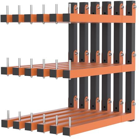 Scaffale da parete per legname, rack in legno resistente, con sistema a 9 livelli, organizer in legno resistente per garage da 489,9 kg, rack in metallo arancione per interni ed esterni (confezione da