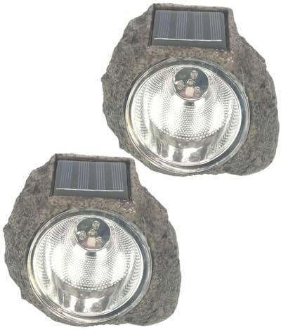 OSALADI 2 Stück Solarbetriebene Led Flutlichtstrahler Kunststoff 3-led Gartenrasen Außenbeleuchtung Steinoptik