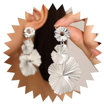 Wendalern Gold Blume Blütenblatt Baumeln Ohrringe Lange Lotusblüte Quaste Ohrringe Übertreiben Große Florale Ohrstecker Metall Textur Blume Aussage Ohrringe Brautschmuck Für Frauen Und Mädchen